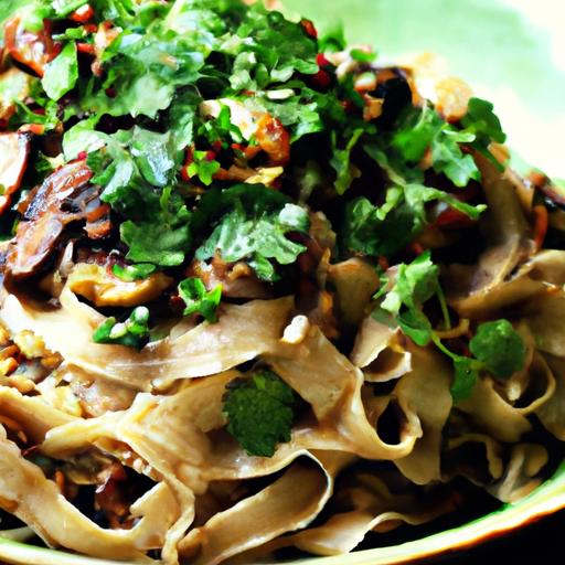 Spicy Dan Dan Noodles with Savory Mushroom-Walnut crumble