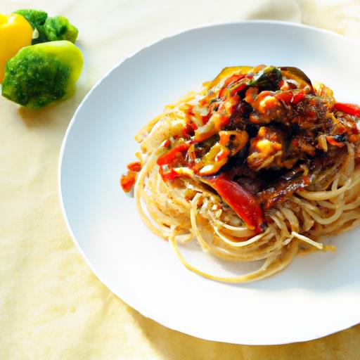 Savor Spaghetti with Teriyaki Vegetables: A Fusion Feast