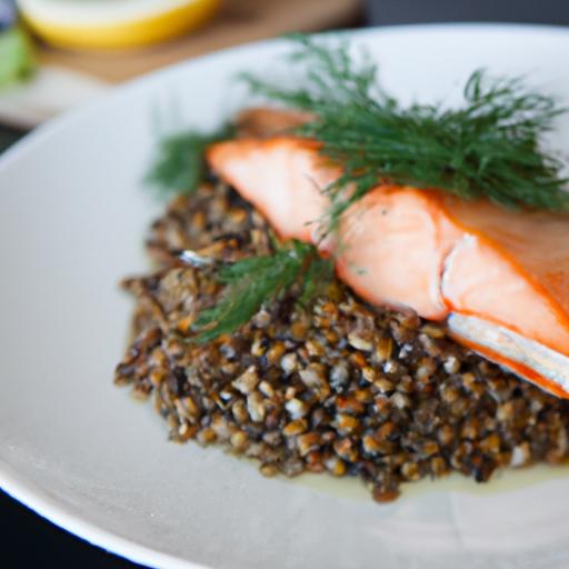 Crispy Skin Salmon with Lentils and Refreshing Dill Sauce