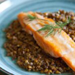 Crispy Skin Salmon with Lentils and Refreshing Dill Sauce