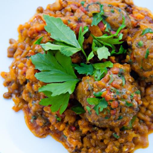 Hearty Bulgur & Lentil Meatballs Simmered in Tomato Sauce