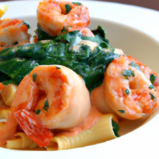 Shrimp & Spinach Pasta Rolls in Roasted Red Pepper Cream