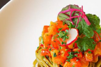 Savory Spaghetti with Miso Glaze and Crispy Tofu Twist