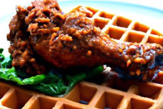 Crispy Vegan “Chicken” & Waffles with Spicy Maple Drizzle
