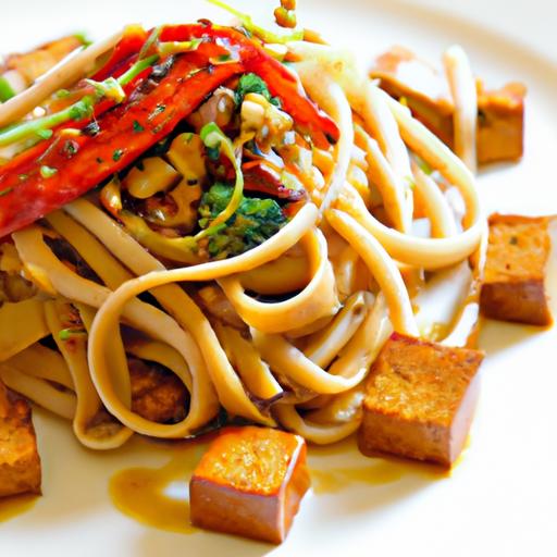savory Spaghetti with Miso Glaze and Crispy Tofu Twist