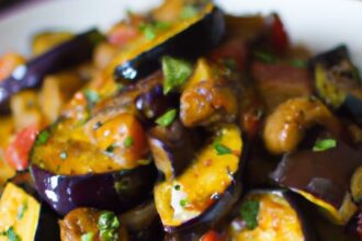 Savor Vegan Eggplant Stir-Fry in Zesty Garlic Sauce Delight